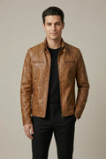 Adrian - Men's Stand Collar Leather Zip-Up Jacket