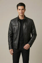 Adrian - Men's Stand Collar Leather Zip-Up Jacket
