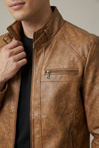 Adrian - Men's Stand Collar Leather Zip-Up Jacket
