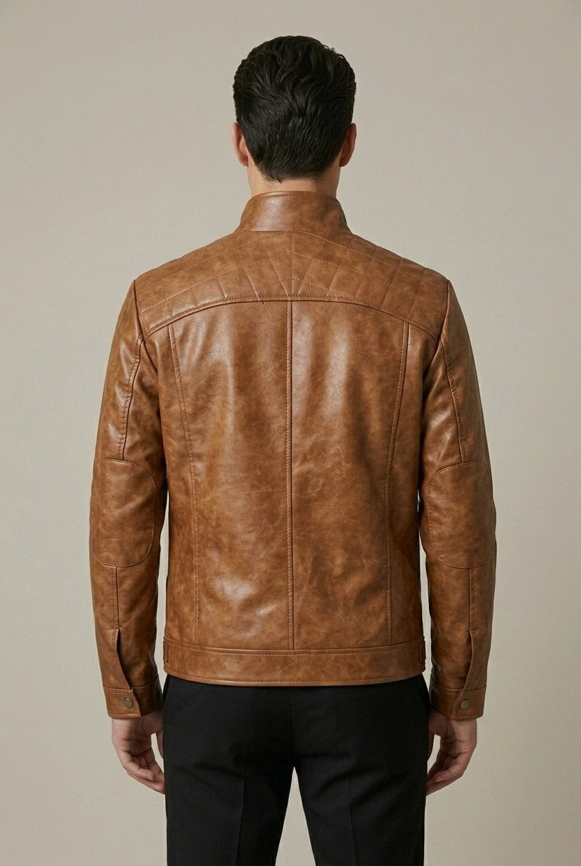 Adrian - Men's Stand Collar Leather Zip-Up Jacket
