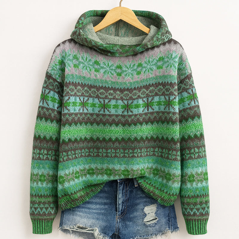 Anne - Women's Fair Isle Patterned Hoodie Sweater