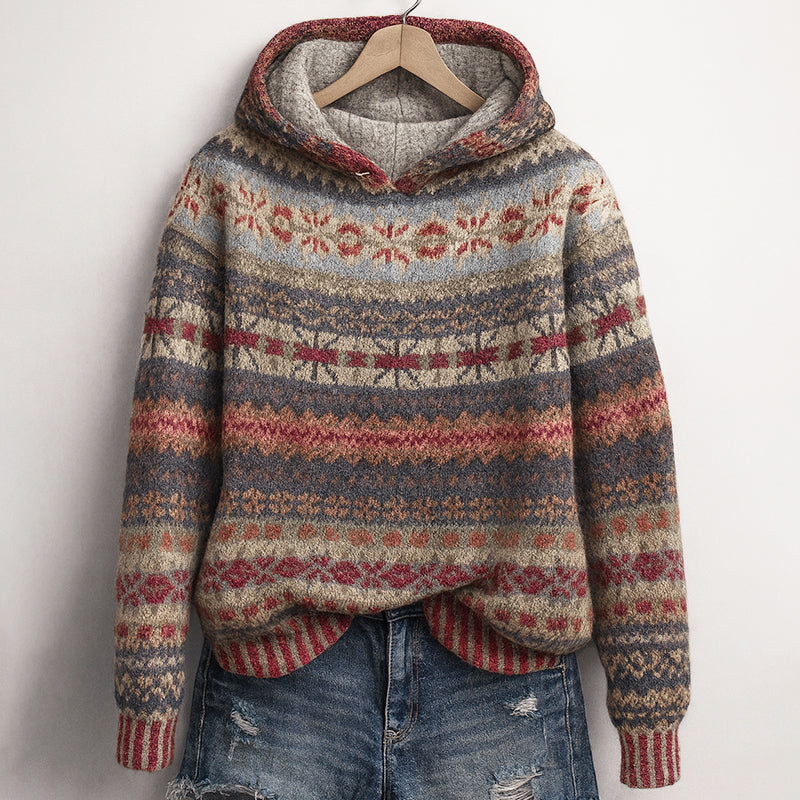 Anne - Women's Fair Isle Patterned Hoodie Sweater