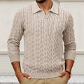 Aron - Men's Cable Knit V-Neck Polo Sweater