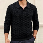 Aron - Men's Cable Knit V-Neck Polo Sweater