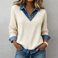 Barbie - Women's Ribbed Knit Top with Denim Collar