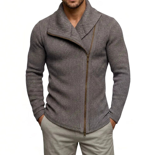 Braden - Men's Ribbed Asymmetric Zip-Up Knit Cardigan