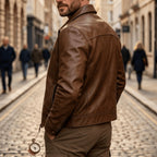 Bryson - Men's Leather Collared Trucker Jacket