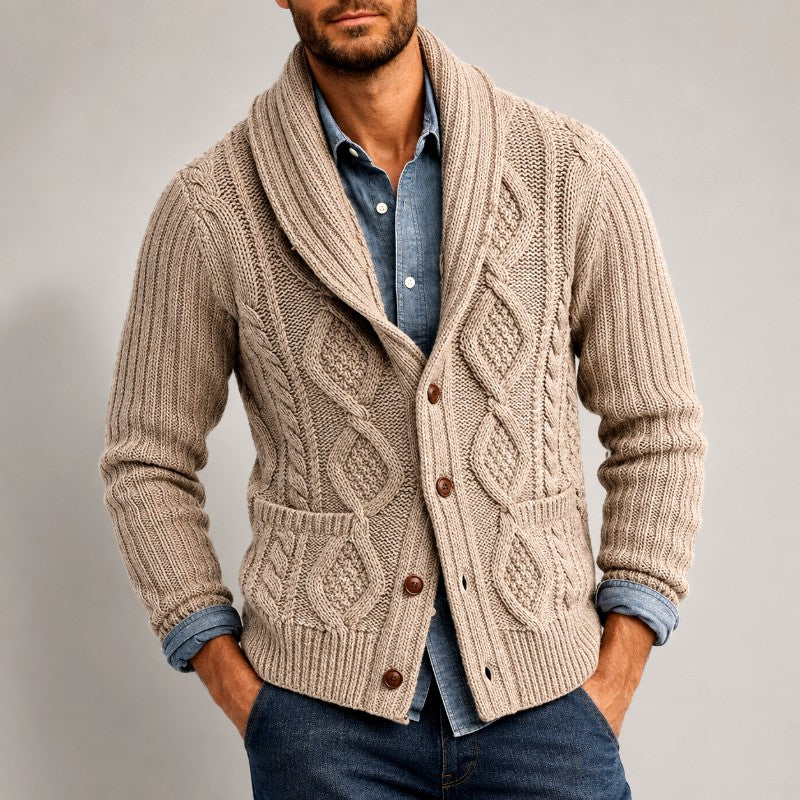 Dahl - Men's Cable Knit Shawl Collar Button-Front Cardigan