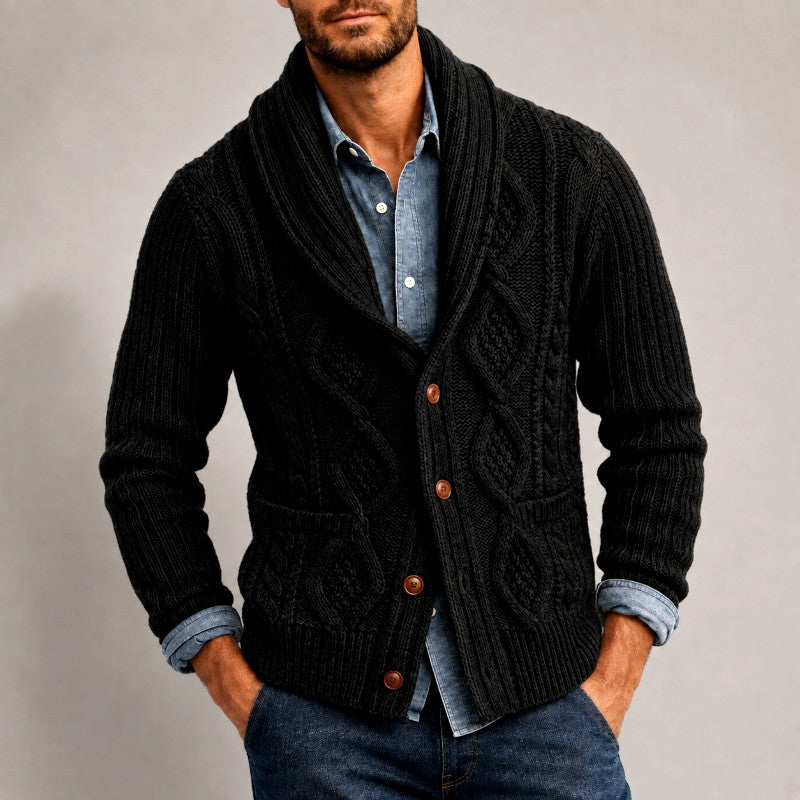 Dahl - Men's Cable Knit Shawl Collar Button-Front Cardigan