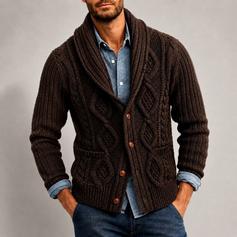 Dahl - Men's Cable Knit Shawl Collar Button-Front Cardigan