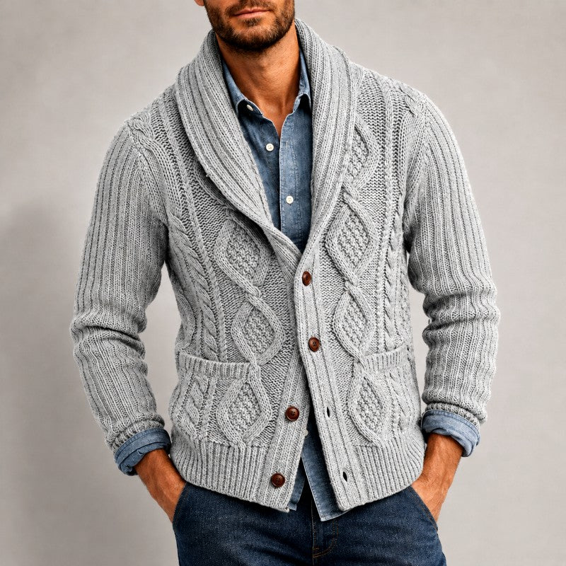 Dahl - Men's Cable Knit Shawl Collar Button-Front Cardigan