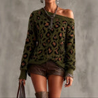 Eline - Women's Leopard Print Slouchy Knit Sweater