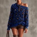 Eline - Women's Leopard Print Slouchy Knit Sweater