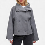 Keshsa - Women's Wool-Blend Double-Breasted Blazer with Oversized Collar