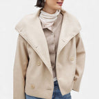 Keshsa - Women's Wool-Blend Double-Breasted Blazer with Oversized Collar
