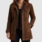 Millie - Women's Suede Longline Jacket with Snap-Flap Pockets