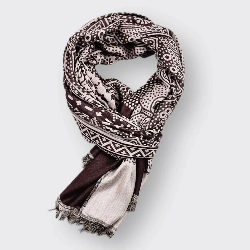 Tahoe - Geometric Patterned Scarf with Fringe Trim