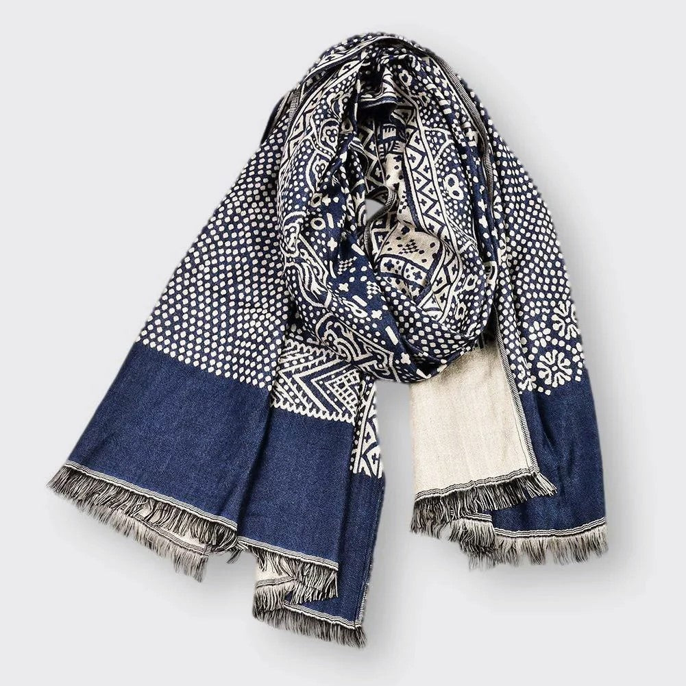 Tahoe - Geometric Patterned Scarf with Fringe Trim