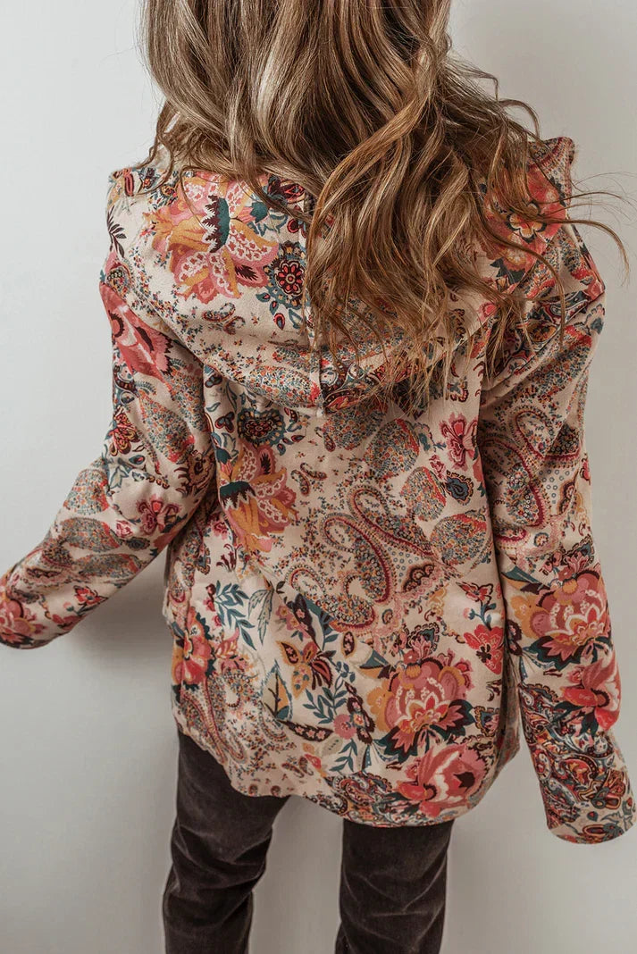 Tessa - Women's Floral Paisley Button-Front Blazer with Sherpa Lining