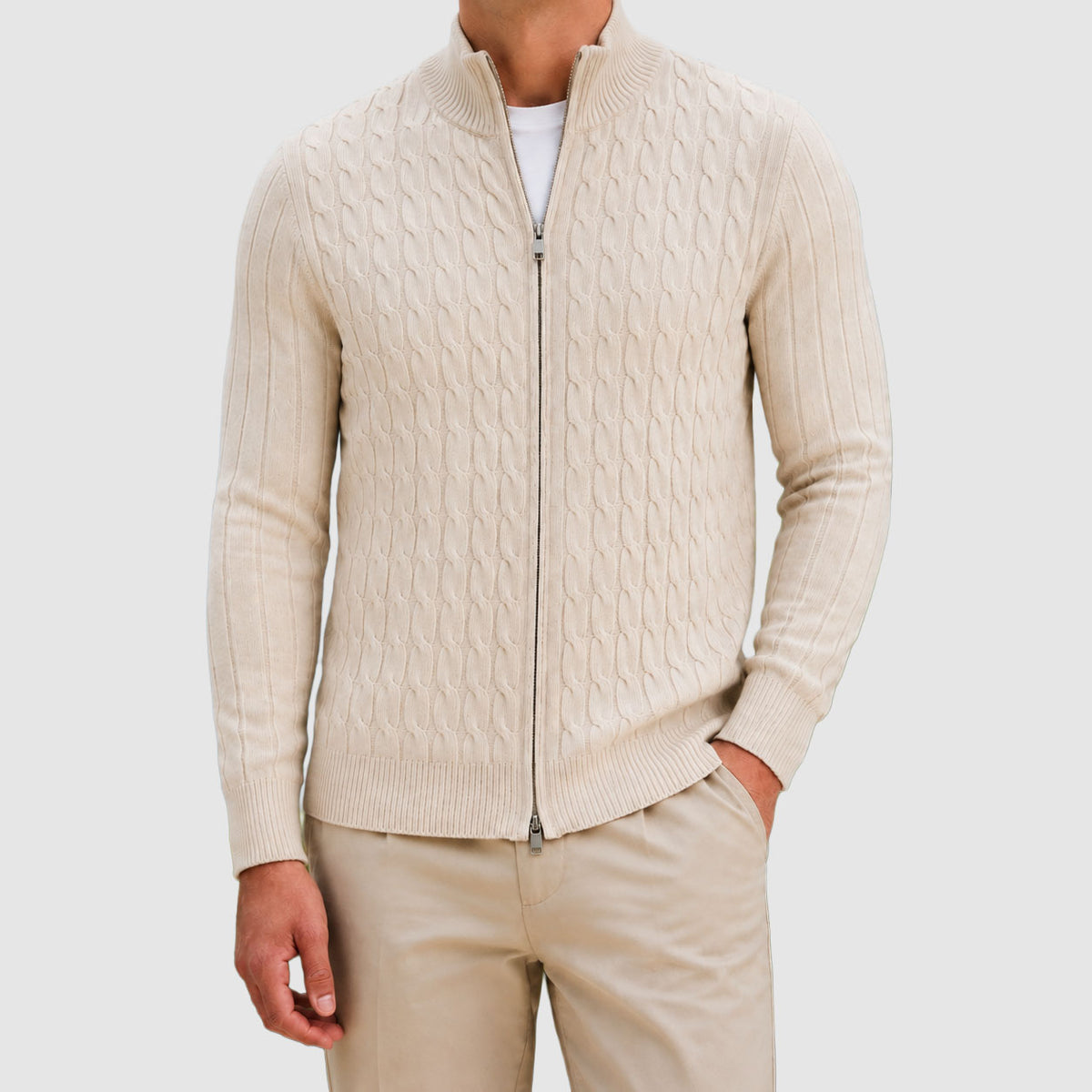 Torin - Men's Cable-Knit Full-Zip Cardigan