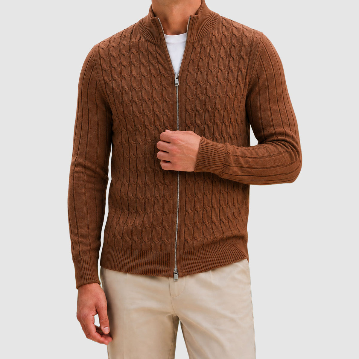 Torin - Men's Cable-Knit Full-Zip Cardigan