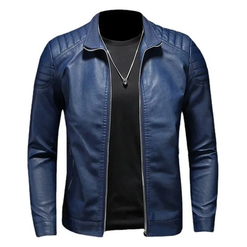 Adrian - Men's Zip-Front Leather Jacket with Stand Collar