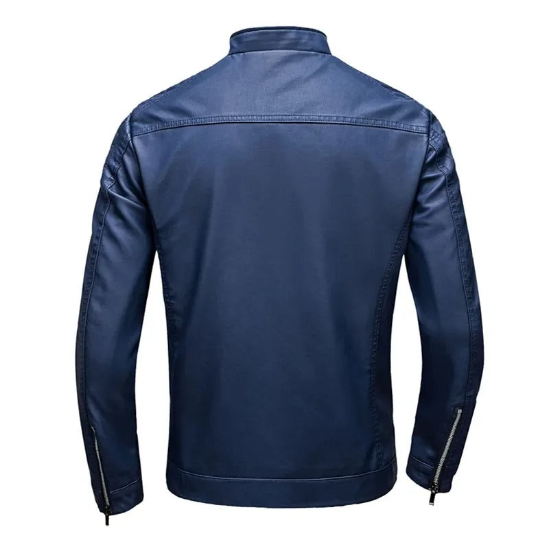 Adrian - Men's Zip-Front Leather Jacket with Stand Collar