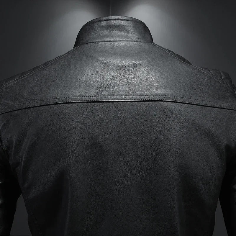 Adrian - Men's Zip-Front Leather Jacket with Stand Collar
