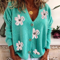 Ailany - Women's Floral Embroidered Button-Front Cardigan