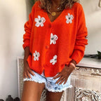 Ailany - Women's Floral Embroidered Button-Front Cardigan