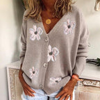 Ailany - Women's Floral Embroidered Button-Front Cardigan