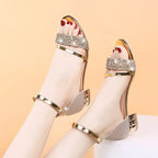 Aileen - Women's Glitter Ankle-Strap Block Heel Sandals