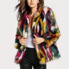 Ailyn - Women's Bold Patchwork Plush Faux-Fur Statement Jacket