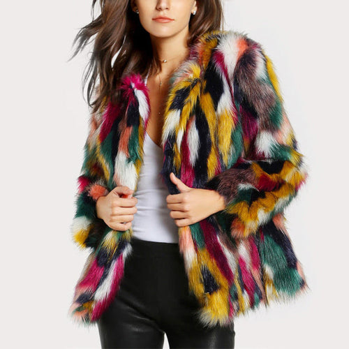 Ailyn - Women's Bold Patchwork Plush Faux-Fur Statement Jacket