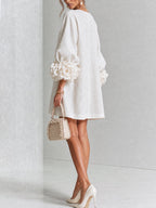 Aimee - Women's Button-Front Shift Dress with Sculptural Rose Cuffs