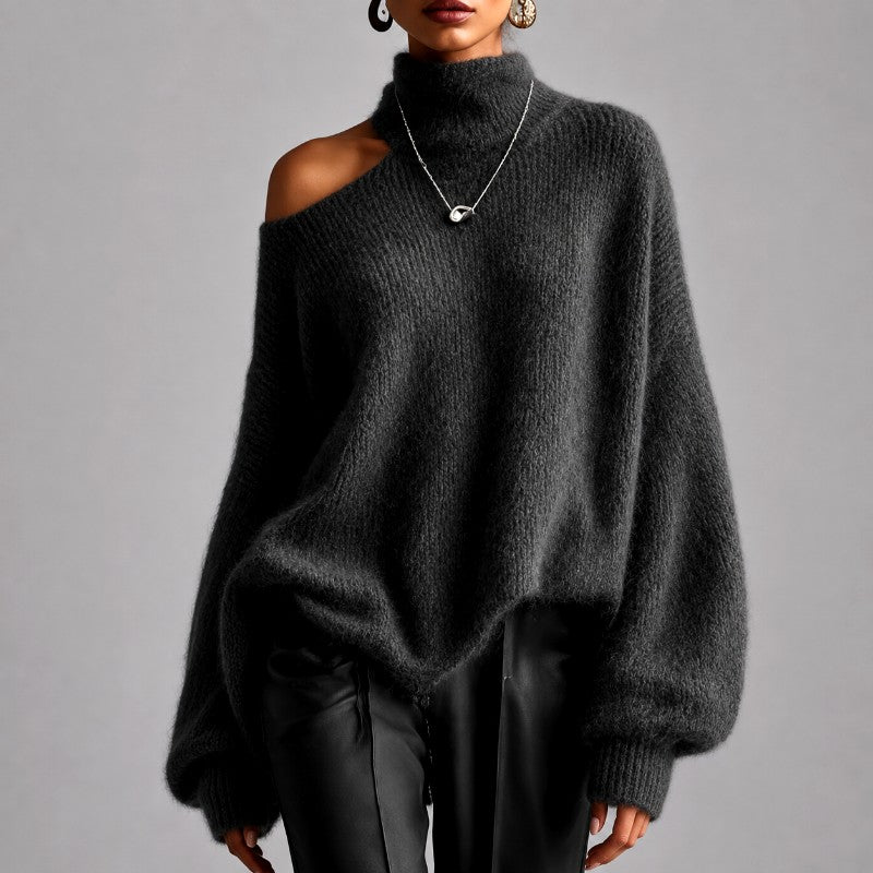 Alanna - Women's Cold-Shoulder Turtleneck Knit Sweater 1