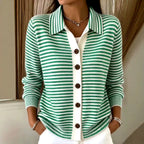 Alma - Women's Striped Collared Button-Front Cardigan 1