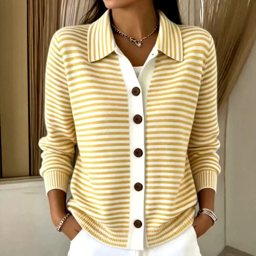 Alma - Women's Striped Collared Button-Front Cardigan 2