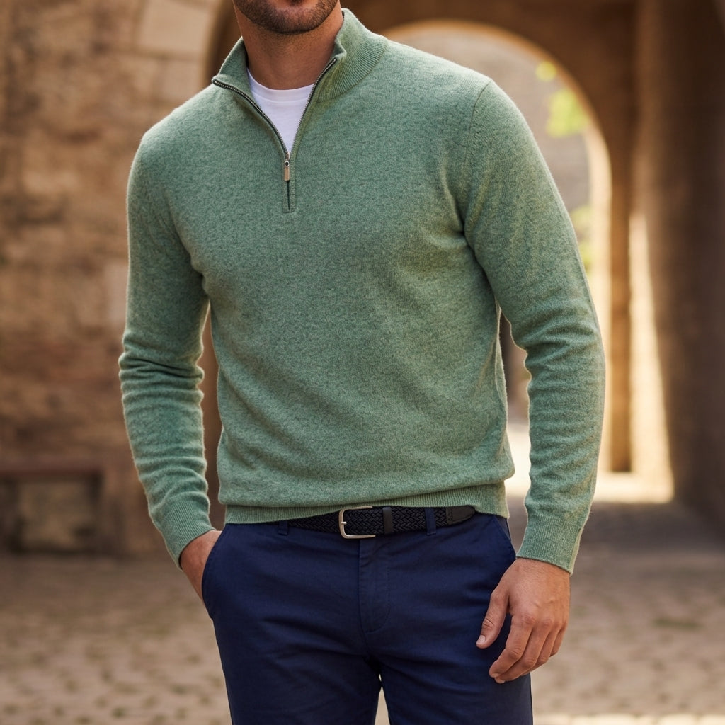 Alvaro - Men's Half-Zip Pullover Sweater with Ribbed Trim