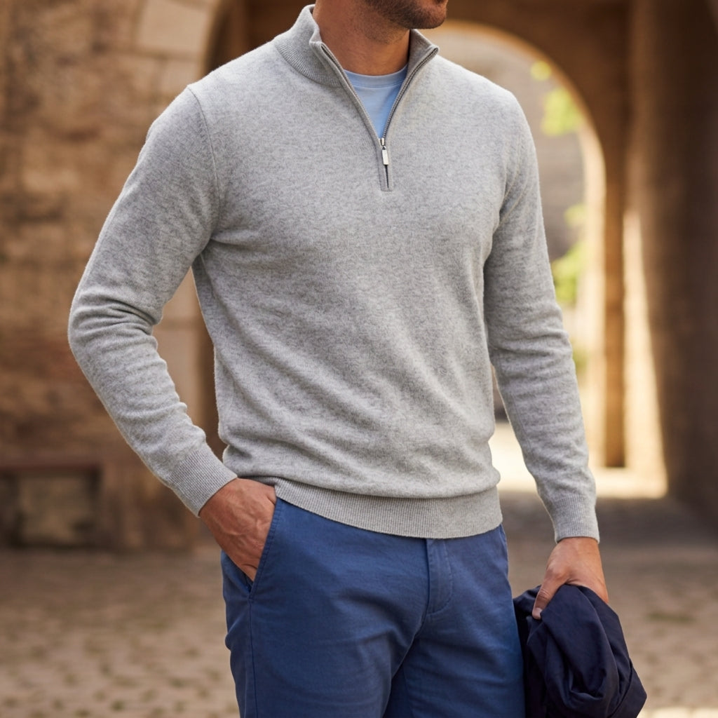 Alvaro - Men's Half-Zip Pullover Sweater with Ribbed Trim