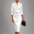 Angel - Women's Draped Cowl Neck Satin Midi Dress