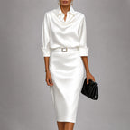 Angel - Women's Draped Cowl Neck Satin Midi Dress