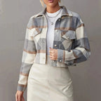 Anna - Women's Cropped Plaid Button-Up Jacket