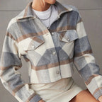 Anna - Women's Cropped Plaid Button-Up Jacket