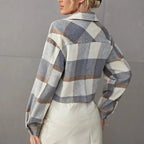 Anna - Women's Cropped Plaid Button-Up Jacket