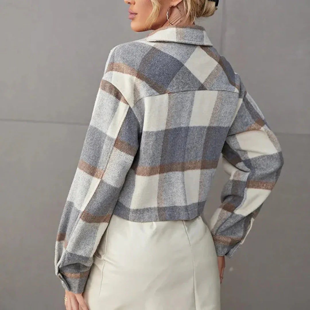 Anna - Women's Cropped Plaid Button-Up Jacket