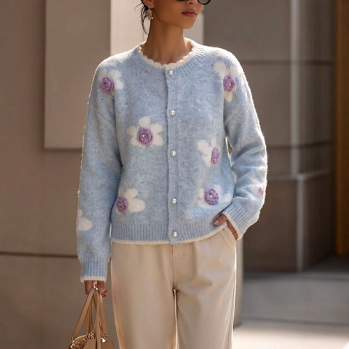 Ariadne - Women's Floral Knit Button Cardigan 2