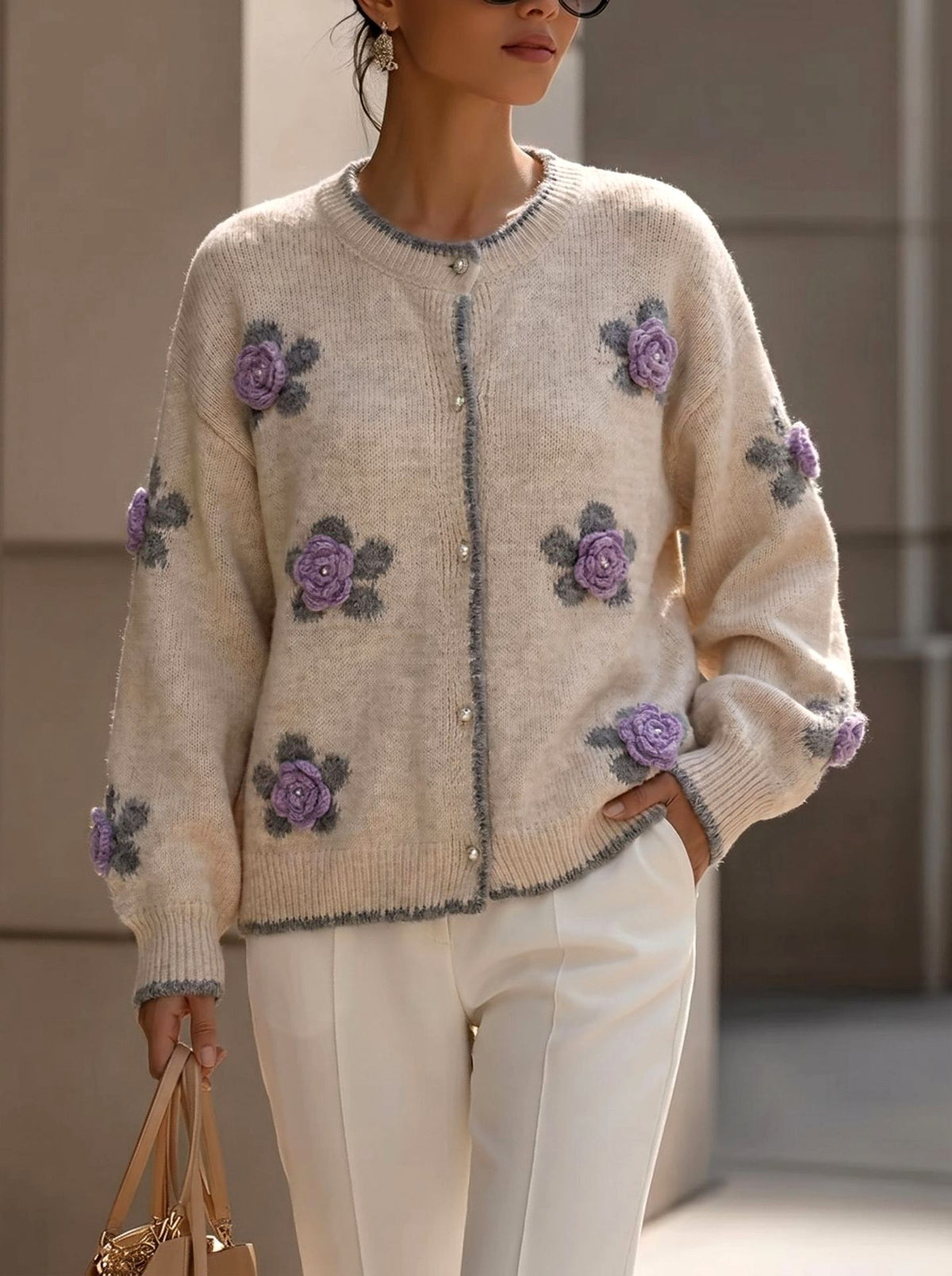 Ariadne - Women's Floral Knit Button Cardigan 3