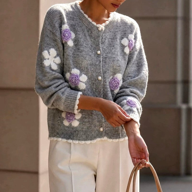 Ariadne - Women's Floral Knit Button Cardigan 6