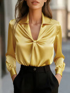 Arya - Women's Satin Front-Twist Blouse with Notch Collar